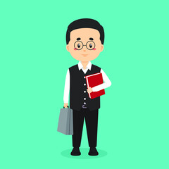 Teacher Character Standing With File and Briefcase