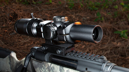 scope sight on a hunting rifle outdoors