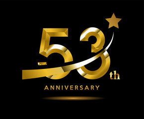 Golden 53 year anniversary celebration logo design with star symbol	