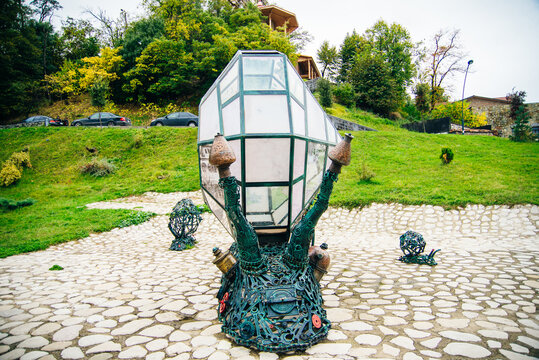 Telavi, Georgia - March 2019 Sculpture of Family of mechanical snails. in Telavi. Kakheti region. Georgia