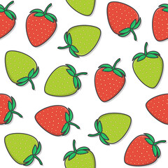 Strawberries Seamless Pattern On A White Background. Fresh Strawberry Theme Icon Illustration