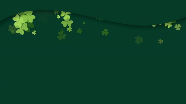 Small fly green Saint Patrick shamrocks flowers, national Ireland holidays style background