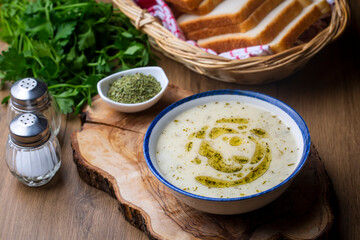 Traditional delicious Turkish food; Yoghurt soup (Turkish name; yayla corba)