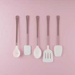 Silicone kitchen tool set with copper handle 3D rendering