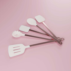 Set of Silicone kitchen tool with copper handle 3D rendering
