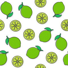 Lime Fruit Seamless Pattern On A White Background. Fresh Lime Theme Illustration