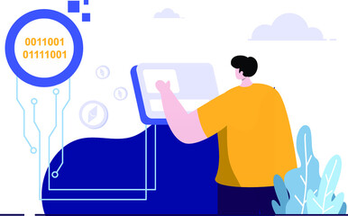 Digital Token flat Illustration NFT Non Fungible Token concept blue, yellow, green color, Hand Drawn style , perfect for ui ux design, stationery, branding projects, logo, social media post