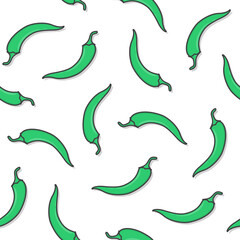 Chili Pepper Seamless Pattern On A White Background. Fresh Chili Pepper Theme Illustration