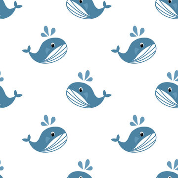 dolphins seamless pattern, sea stars, Sea life, whales, ship, anchors and ship steering wheel, vector illustration.