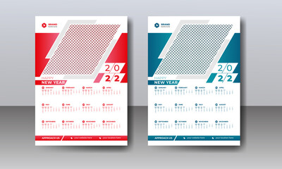 Monthly Happy new year Colorful printable modern 2022 wall calendar design template