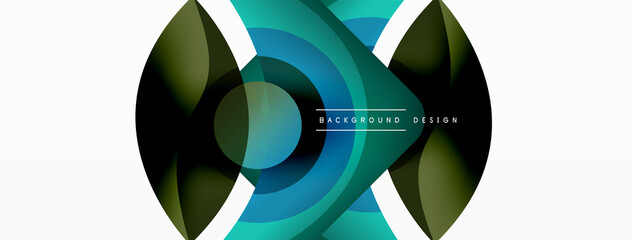 Abstract background with color geometric shapes. Beautiful minimal backdrop with round shapes circles and lines. Geometrical design. Vector illustration