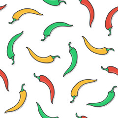 Chili Pepper Seamless Pattern On A White Background. Fresh Chili Pepper Illustration