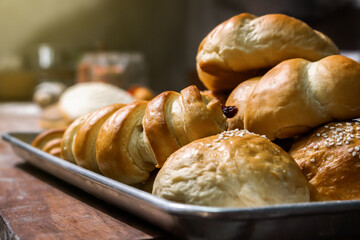 Mexican artisan sweet bread fresh from the oven, ready to sell. Small business concept