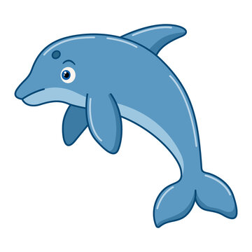 Cartoon funny dolphin on white background