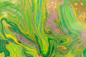 Abstract green wave mix ink texture. Marble background.