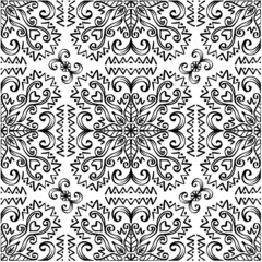 Seamless pattern floral ornamental in black and white