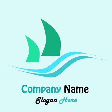 sailboat in the middle of the sea with two waves logo vector illustration design