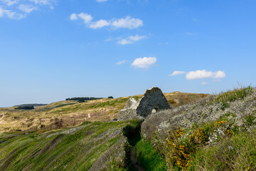 The church of Cap de Carteret in Europe, France, Normandy, Manche, in spring, on a sunny day.