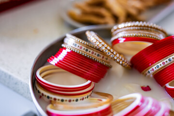 Indian pre wedding ceremony choora chura hands and bangles close up