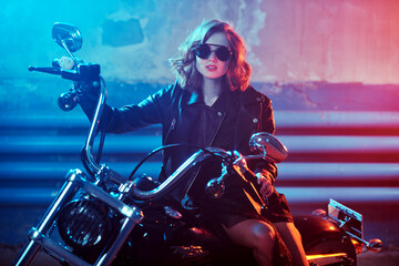 Fototapeta na wymiar modern girl biker