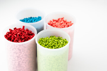 Plastic granules close up for holding,Colorful Plastic granules with white background.