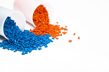 Plastic granules close up for holding,Colorful Plastic granules with white background.