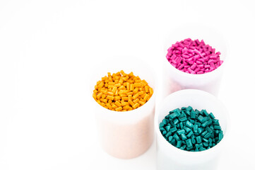 Plastic granules close up for holding,Colorful Plastic granules with white background.