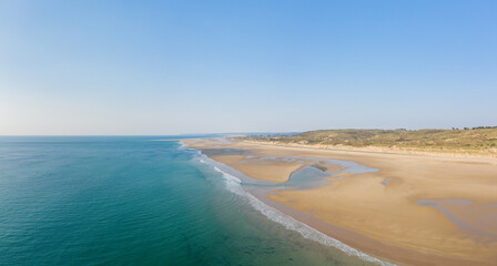 The panoramic view of Old Church beach in Europe, France, Normandy, Manche, in spring, on a sunny day.