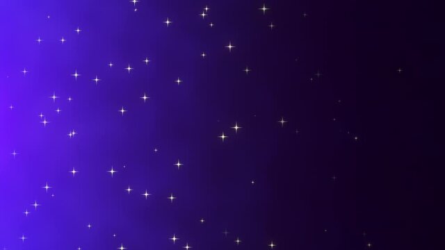 Gold stars and glitters in cloudy purple night sky, holidays and Valentines day style background