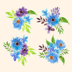 Watercolor Blue and Purple Loose Floral Arrangement