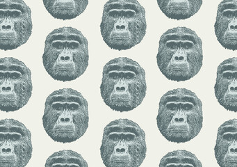 Seamless pattern with vintage gorilla. Surface design for fabric, wallpaper, objects, covers, wrapping paper