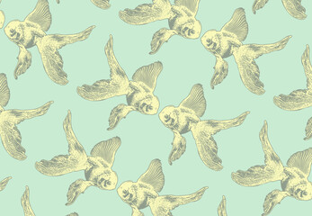 Seamless pattern with vintage fish. Surface design for fabric, wallpaper, objects, covers, wrapping paper, mosaic.