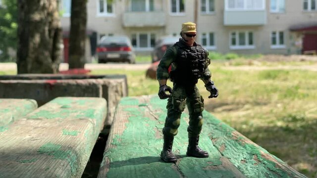 Little childrens toy plastic soldier video closeup