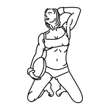 female line art posing american football style