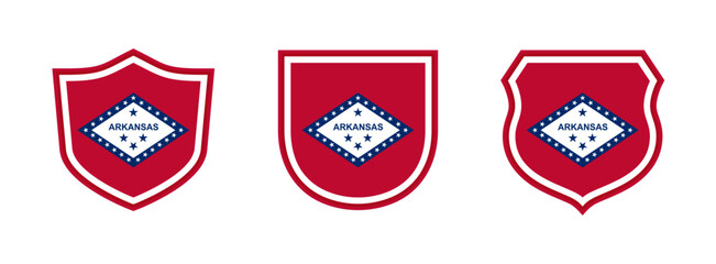 Naklejka premium shields icon set with arkansas state flag isolated on white background. vector illustration 