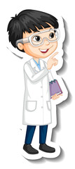 Fototapeta premium Scientist boy cartoon character sticker