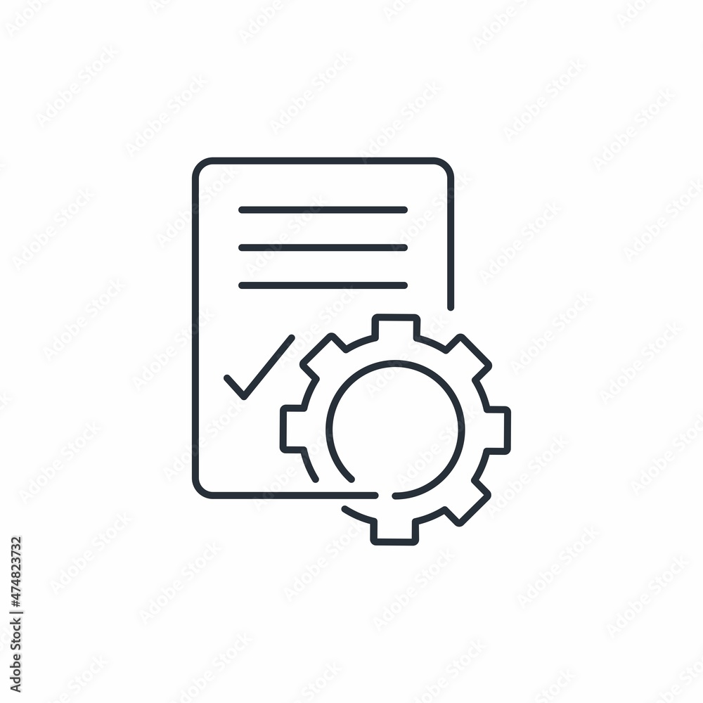 Wall mural gear and document. technical support list, сontrol file. software development concept. vector linear