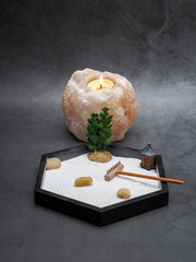 Peaceful Zen Garden with Himalayan Salt Candle