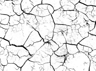 The texture of cracks. Cracked earth. Black and white vector illustration.