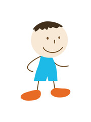 Cute cartoon kid walks. Drawing sketch. Vector illustration Isolated on white background