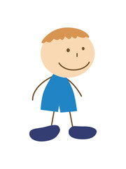 Cute cartoon kid walks. Drawing sketch. Vector illustration Isolated on white background