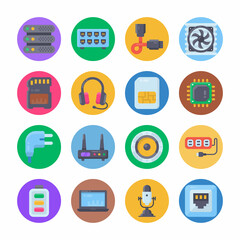 Computer Hardware Flat Circle Icons - Stroked, Vectors