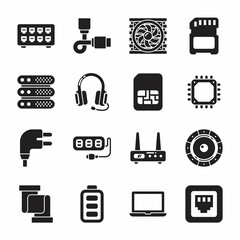 Computer Hardware Glyph Icons - Solid, Vectors