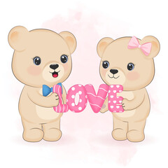 Cute couple Teddy Bear with love alphabet