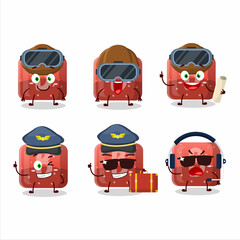 Pilot cartoon mascot red gummy candy B with glasses