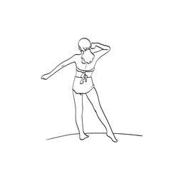 line art woman standing and relaxing arm stretch illustration vector hand drawn isolated on white background