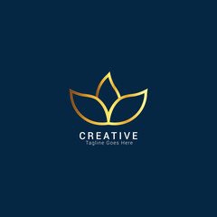 Tree leaf vector logo design, golden leaf outline concept