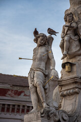 Detail  Statue of Virgin Mary and St. John of Nepomuk, Liberty Square, Piata Libertatii, Timisoara, Romania  ,2021