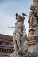 Detail  Statue of Virgin Mary and St. John of Nepomuk, Liberty Square, Piata Libertatii, Timisoara, Romania  ,2021