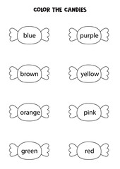 Color cute black and white candies. Coloring page for kids.